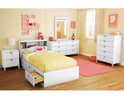 FaFurn - Twin Size Modern Bookcase Headboard in White Wood Finish