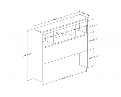 FaFurn - Twin Size Modern Bookcase Headboard in White Wood Finish