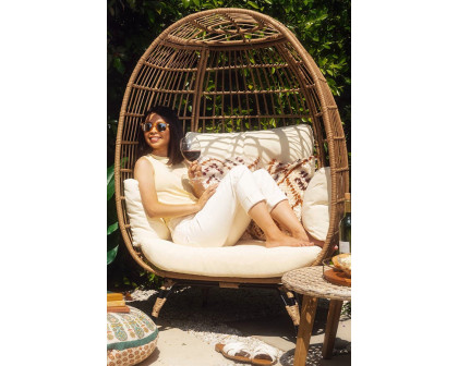 FaFurn Oversized Patio Lounger Indoor/Outdoor Wicker Egg Chair - Off White