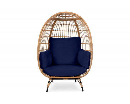 FaFurn Oversized Patio Lounger Indoor/Outdoor Wicker Egg Chair - Dark Blue