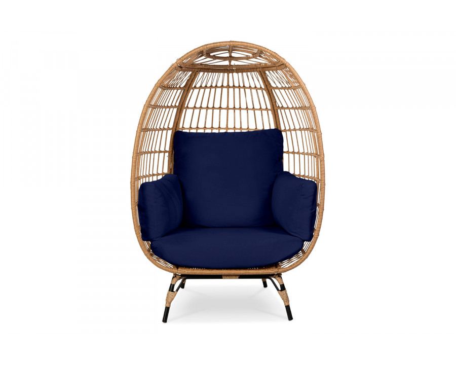 FaFurn Oversized Patio Lounger Indoor/Outdoor Wicker Egg Chair - Dark Blue