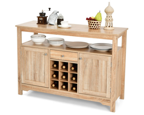 FaFurn Sideboard Buffet with Wine Rack and Storage Shelf - Natural, Wood