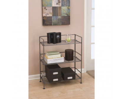 FaFurn - Folding 3-Shelf Bookcase Storage Shelves in Pewter, Iron