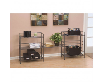 FaFurn - Folding 3-Shelf Bookcase Storage Shelves in Pewter, Iron