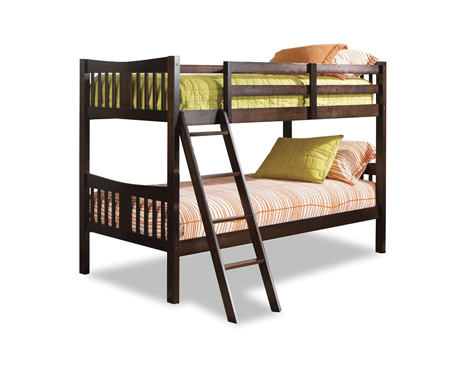 FaFurn - Twin Over Twin Solid Wood Bunk Bed in Espresso Finish