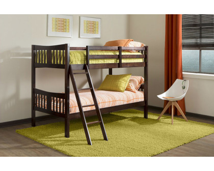 FaFurn - Twin Over Twin Solid Wood Bunk Bed in Espresso Finish