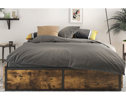 FaFurn Metal Wood Platform Bed Frame with 4 Storage Drawers - Queen Size