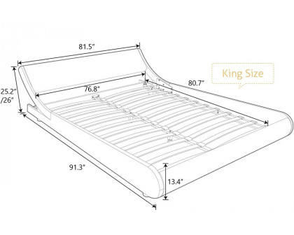 FaFurn Modern Faux Leather Upholstered Platform Bed Frame with Headboard - White, King Size