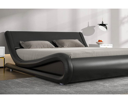 FaFurn Modern Faux Leather Upholstered Platform Bed Frame with Headboard - Black, Full Size