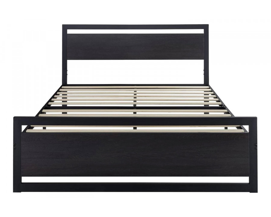 FaFurn Metal Platform Bed Frame with Wood Panel Headboard and Footboard - Black, Full Size