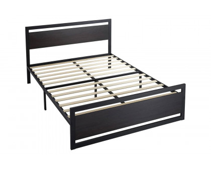 FaFurn Metal Platform Bed Frame with Wood Panel Headboard and Footboard - Black, Full Size