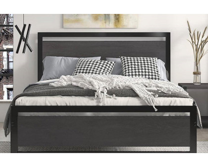 FaFurn - Metal Platform Bed Frame with Wood Panel Headboard and Footboard