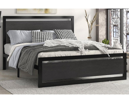 FaFurn Metal Platform Bed Frame with Wood Panel Headboard and Footboard - Black, Full Size