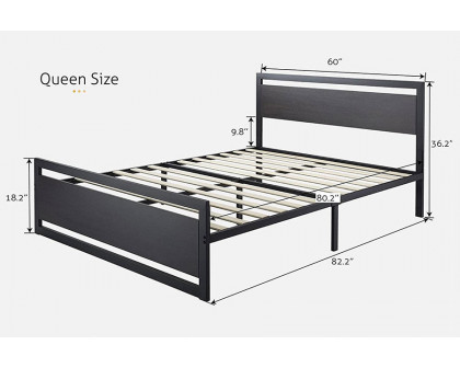 FaFurn Metal Platform Bed Frame with Wood Panel Headboard and Footboard - Black, Full Size