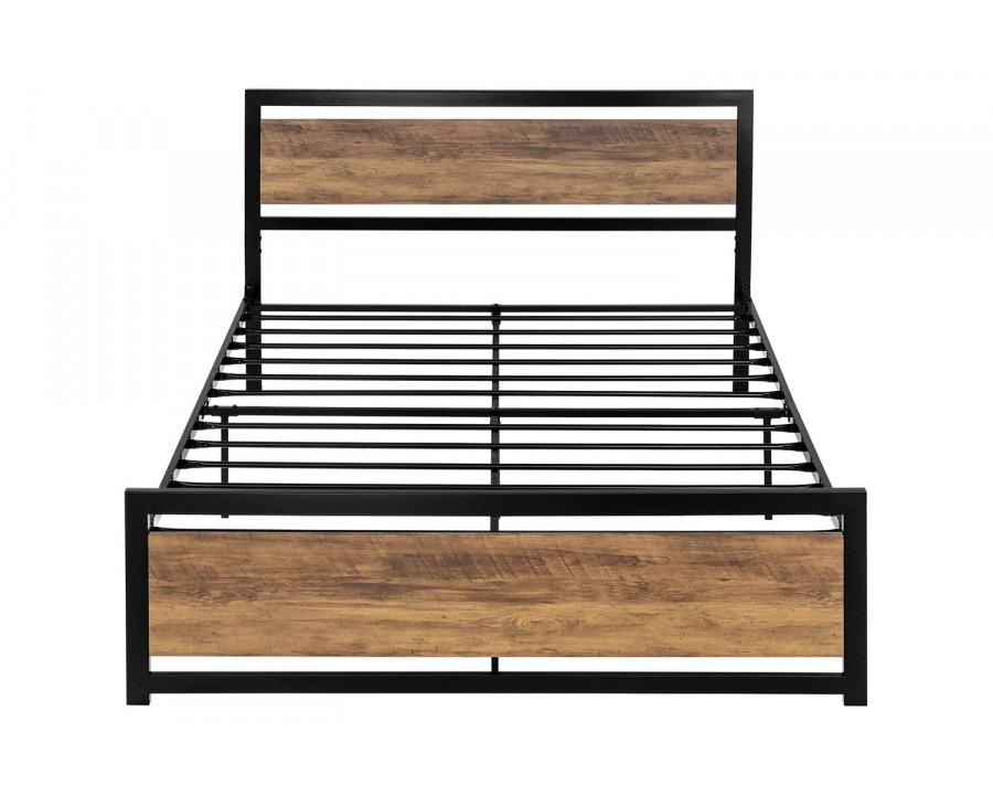 FaFurn - Metal Platform Bed Frame with Wood Panel Headboard and Footboard