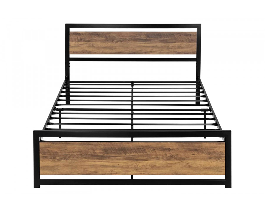 FaFurn Metal Platform Bed Frame with Wood Panel Headboard and Footboard - Brown, Full Size