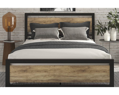 FaFurn - Metal Platform Bed Frame with Wood Panel Headboard and Footboard