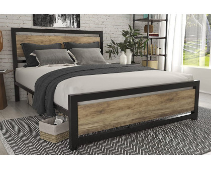 FaFurn Metal Platform Bed Frame with Wood Panel Headboard and Footboard - Brown, Full Size