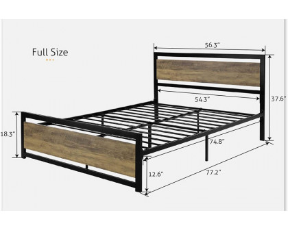 FaFurn Metal Platform Bed Frame with Wood Panel Headboard and Footboard - Brown, Full Size