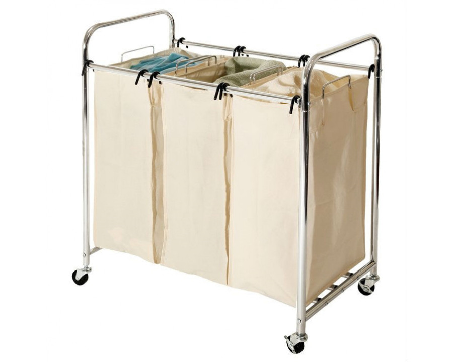 FaFurn - 3-Bag Laundry Hamper Cart in Steel