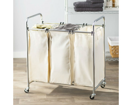 FaFurn - 3-Bag Laundry Hamper Cart in Steel