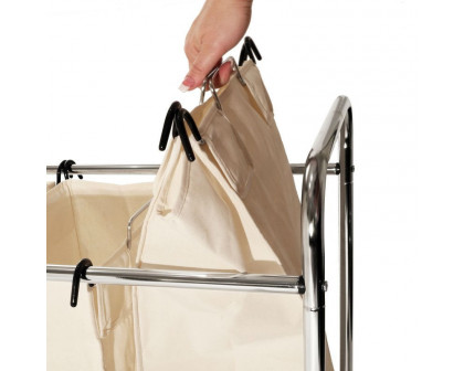 FaFurn - 3-Bag Laundry Hamper Cart in Steel