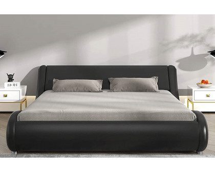 FaFurn - Modern Faux Leather Upholstered Platform Bed Frame with Headboard