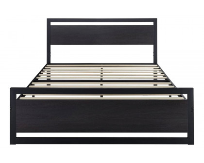 FaFurn - Metal Platform Bed Frame with Wood Panel Headboard and Footboard