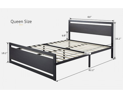 FaFurn Metal Platform Bed Frame with Wood Panel Headboard and Footboard - Black, Queen Size