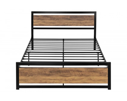 FaFurn - Metal Platform Bed Frame with Wood Panel Headboard and Footboard