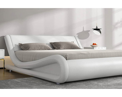 FaFurn - Modern Faux Leather Upholstered Platform Bed Frame with Headboard