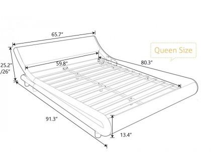 FaFurn Modern Faux Leather Upholstered Platform Bed Frame with Headboard - White, Queen Size