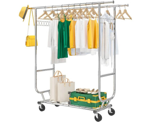 FaFurn - Garment Rack Clothes on Wheels in Silver, Metal, 600 lbs Capacity