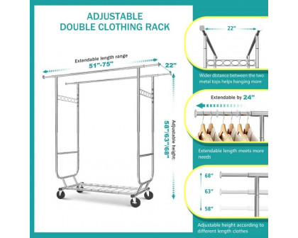 FaFurn Garment Rack Clothes on Wheels - Silver, Metal, 600 lbs Capacity