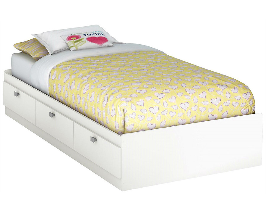 FaFurn Twin Size Platform Bed with 3 Storage Drawers - White