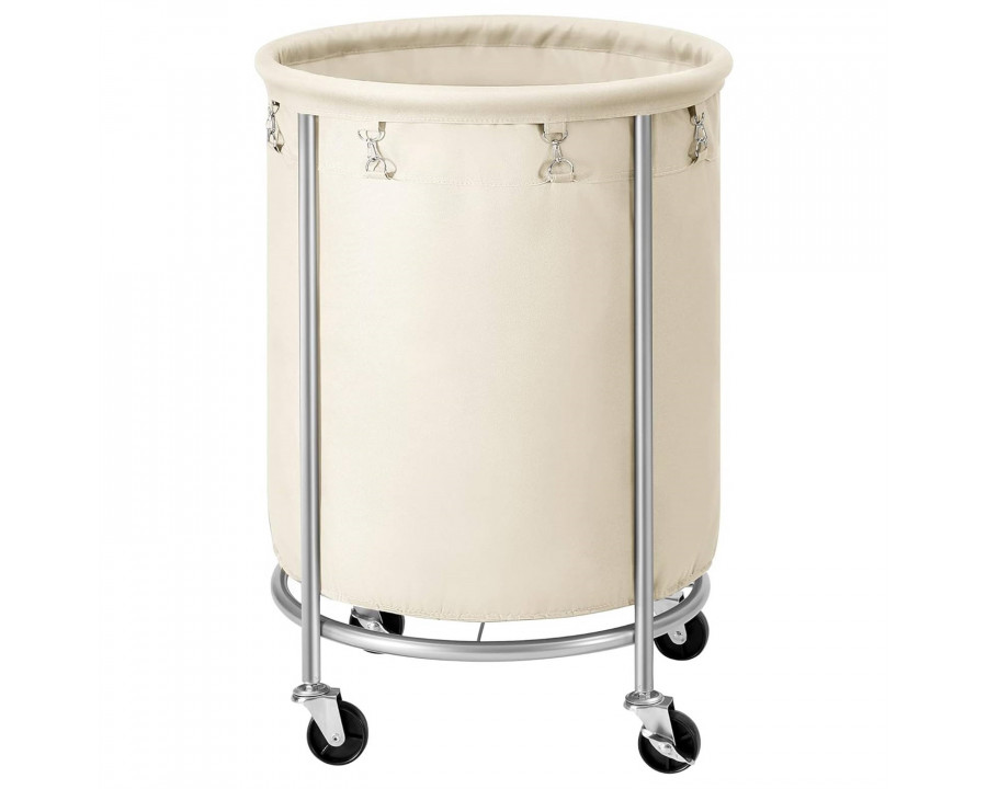 FaFurn Laundry Hamper Basket with Bag Steel Frame on Wheels - Cream