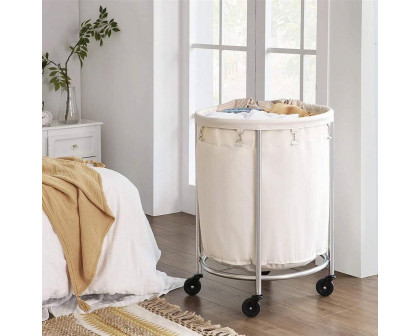 FaFurn Laundry Hamper Basket with Bag Steel Frame on Wheels - Cream