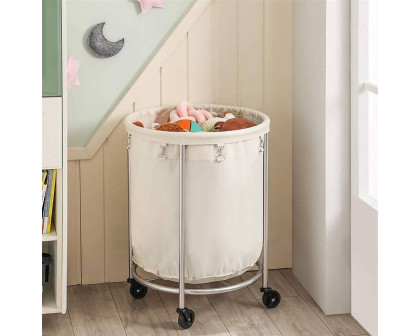 FaFurn Laundry Hamper Basket with Bag Steel Frame on Wheels - Cream