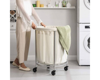 FaFurn Laundry Hamper Basket with Bag Steel Frame on Wheels - Cream