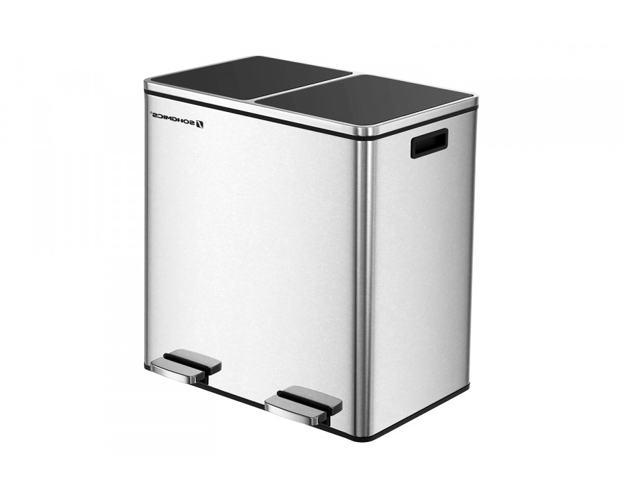 FaFurn - Dual Stainless Steel 16-Gallon Trash Can Recycle Bin with 2 Step On Pedal Lids