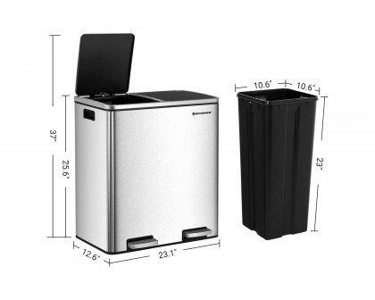 FaFurn - Dual Stainless Steel 16-Gallon Trash Can Recycle Bin with 2 Step On Pedal Lids