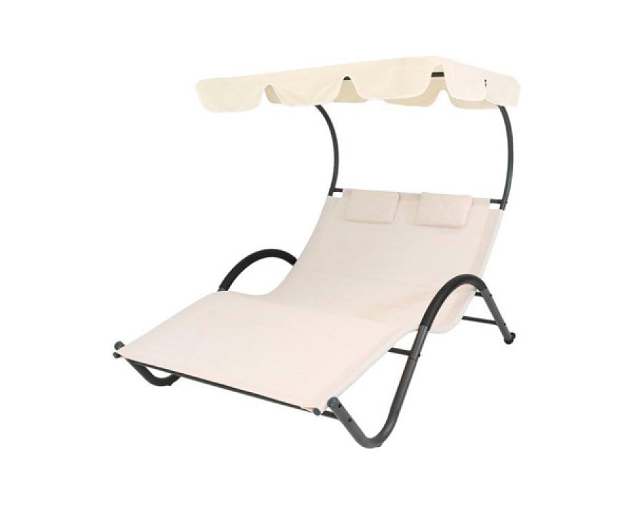 FaFurn - Outdoor Double Chaise Lounge with Canopy And Pillows in White, Vinyon Fiber/Polyethylene, Steel