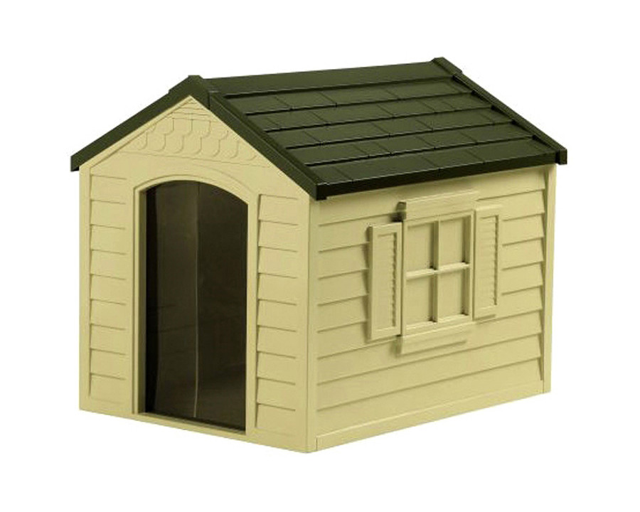 FaFurn - Durable Outdoor Plastic Dog House in Taupe and Bronze For Dogs Up To 70 Pounds