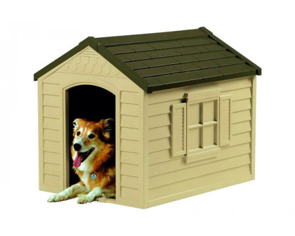 FaFurn - Durable Outdoor Plastic Dog House in Taupe and Bronze For Dogs Up To 70 Pounds