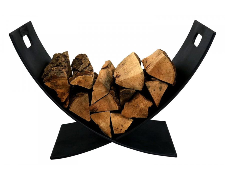 FaFurn Modern Outdoor Indoor Heavy Duty Black Steel Firewood Log Holder Rack