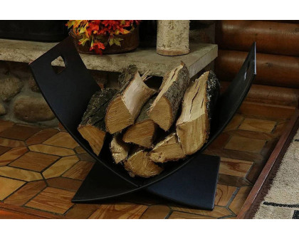 FaFurn Modern Outdoor Indoor Heavy Duty Black Steel Firewood Log Holder Rack