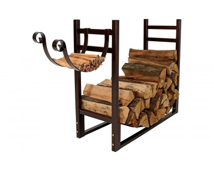 FaFurn - Bronze Metal Indoor/Outdoor Firewood Log Rack with Removeable Kindle Holder