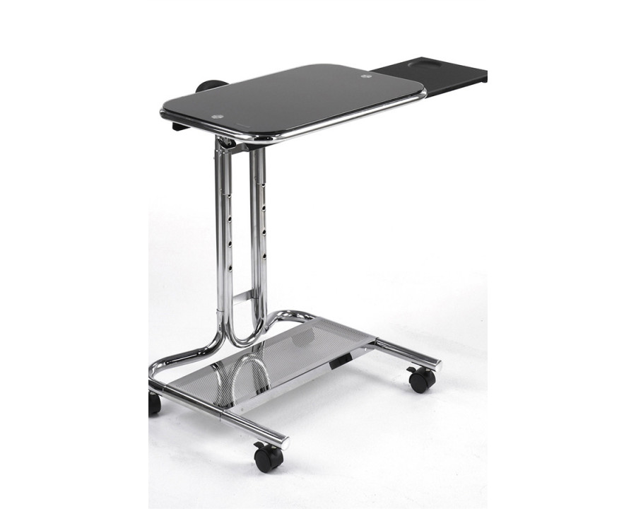 FaFurn - Mobile Laptop Computer Desk Cart with Black Glass Top