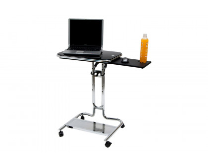 FaFurn - Mobile Laptop Computer Desk Cart with Black Glass Top