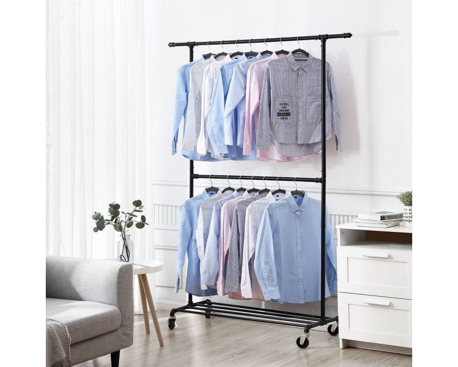 FaFurn - Garment Rack Clothes with Bottom Hanging Rod in Black, Iron